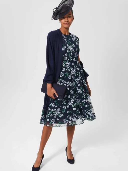 Fashion Hobbs Tia Embroidered Floral Dress Pale Blue Multi
