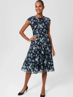 Fashion Hobbs Tia Embroidered Floral Dress Pale Blue Multi