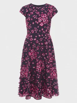 Clearance Hobbs Tia Floral Embroidered Dress Navy Pink