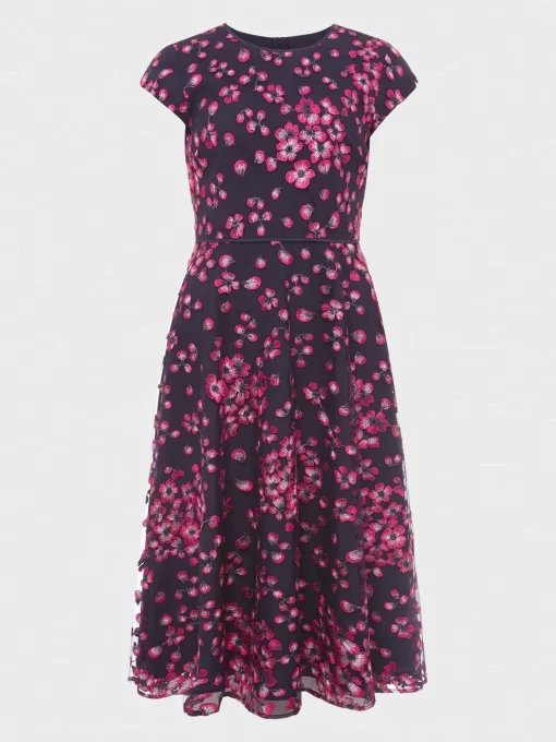Clearance Hobbs Tia Floral Embroidered Dress Navy Pink