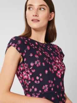Clearance Hobbs Tia Floral Embroidered Dress Navy Pink