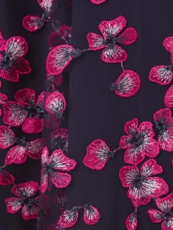 Clearance Hobbs Tia Floral Embroidered Dress Navy Pink