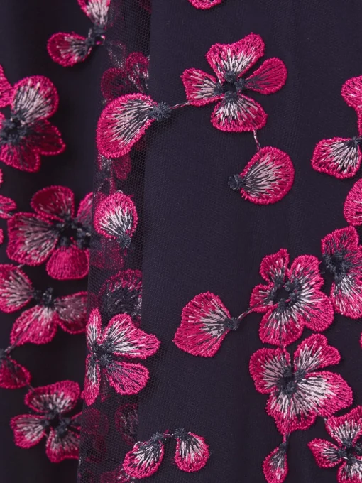 Clearance Hobbs Tia Floral Embroidered Dress Navy Pink