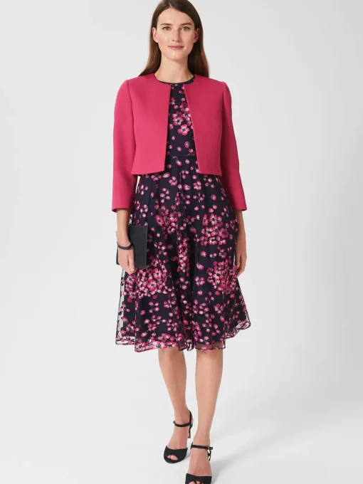 Clearance Hobbs Tia Floral Embroidered Dress Navy Pink