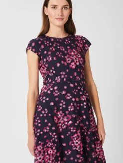 Clearance Hobbs Tia Floral Embroidered Dress Navy Pink
