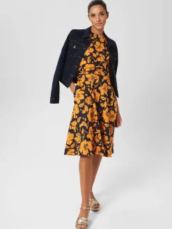 Store Hobbs Twitchill Dress Navy Orange