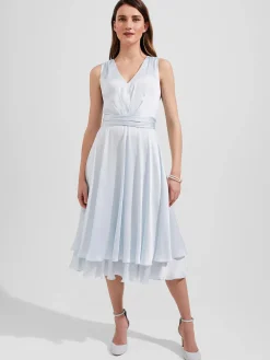 Cheap Hobbs Viola Satin Fit And Flare Dress Pale Blue