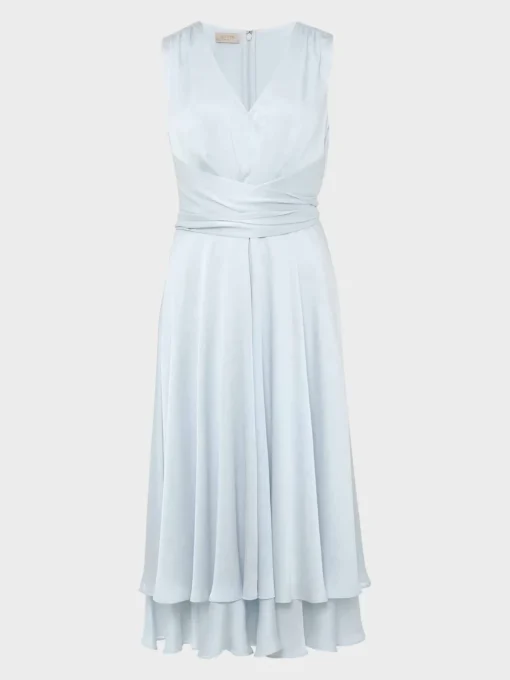 Cheap Hobbs Viola Satin Fit And Flare Dress Pale Blue