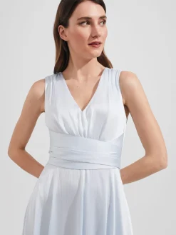 Cheap Hobbs Viola Satin Fit And Flare Dress Pale Blue