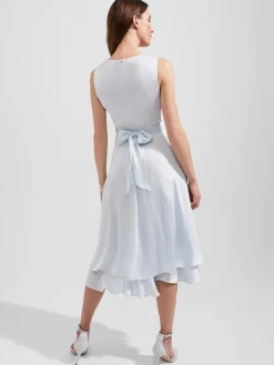 Cheap Hobbs Viola Satin Fit And Flare Dress Pale Blue