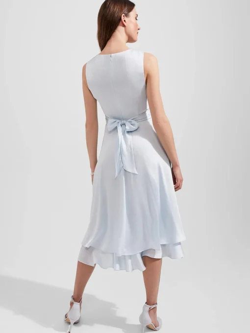 Cheap Hobbs Viola Satin Fit And Flare Dress Pale Blue