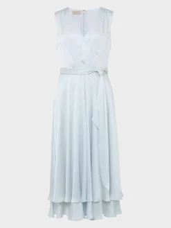 Cheap Hobbs Viola Satin Fit And Flare Dress Pale Blue