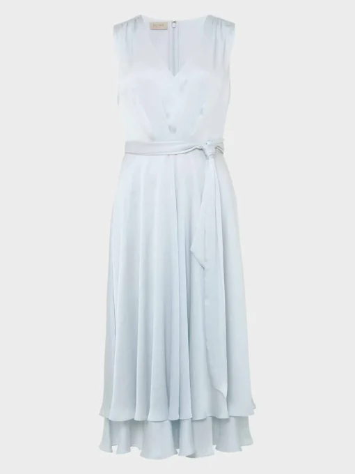 Cheap Hobbs Viola Satin Fit And Flare Dress Pale Blue