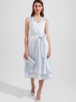 Cheap Hobbs Viola Satin Fit And Flare Dress Pale Blue