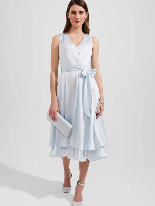 Cheap Hobbs Viola Satin Fit And Flare Dress Pale Blue