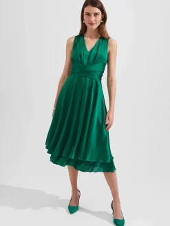 Sale Hobbs Viola Satin Fit And Flare Dress Meadow Green
