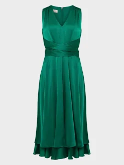 Sale Hobbs Viola Satin Fit And Flare Dress Meadow Green
