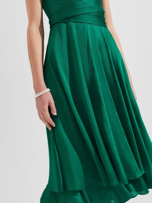 Sale Hobbs Viola Satin Fit And Flare Dress Meadow Green