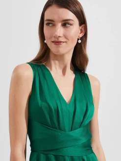 Sale Hobbs Viola Satin Fit And Flare Dress Meadow Green