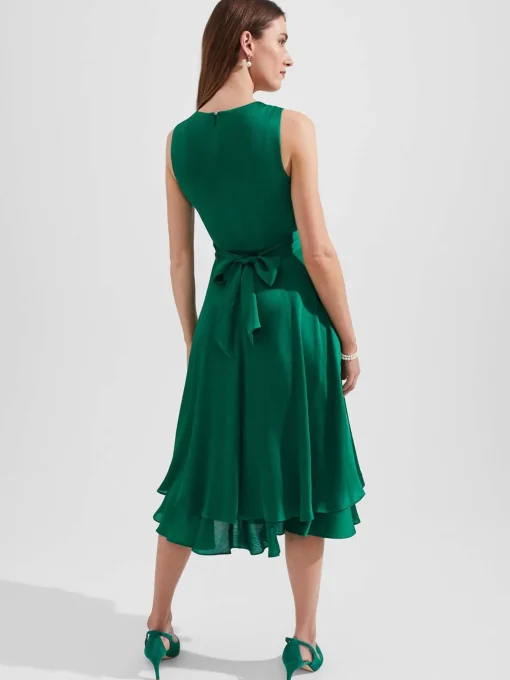 Sale Hobbs Viola Satin Fit And Flare Dress Meadow Green