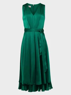 Sale Hobbs Viola Satin Fit And Flare Dress Meadow Green