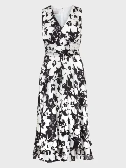 Hot Hobbs Viola Satin Fit And Flare Dress Black Ivory